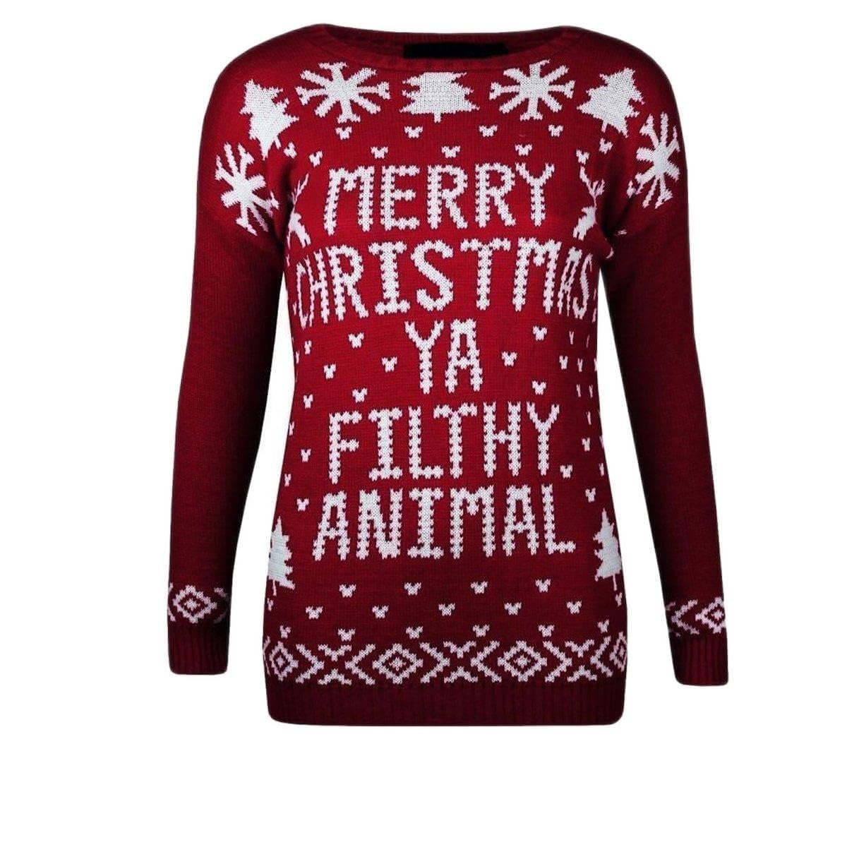 Children Kids Merry Xmas Christmas YA Filthy Animal Jumper Wine
