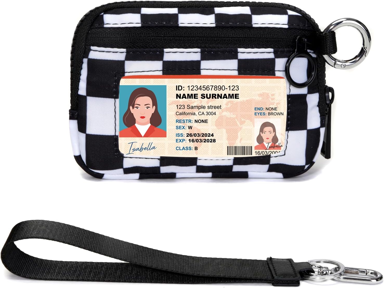 YDF Keychain Wallet for Women Mini Zip Card Holder with ID Window, Coin Purse, Detachable Wristlet, Small Organizer Wallet, Checkered