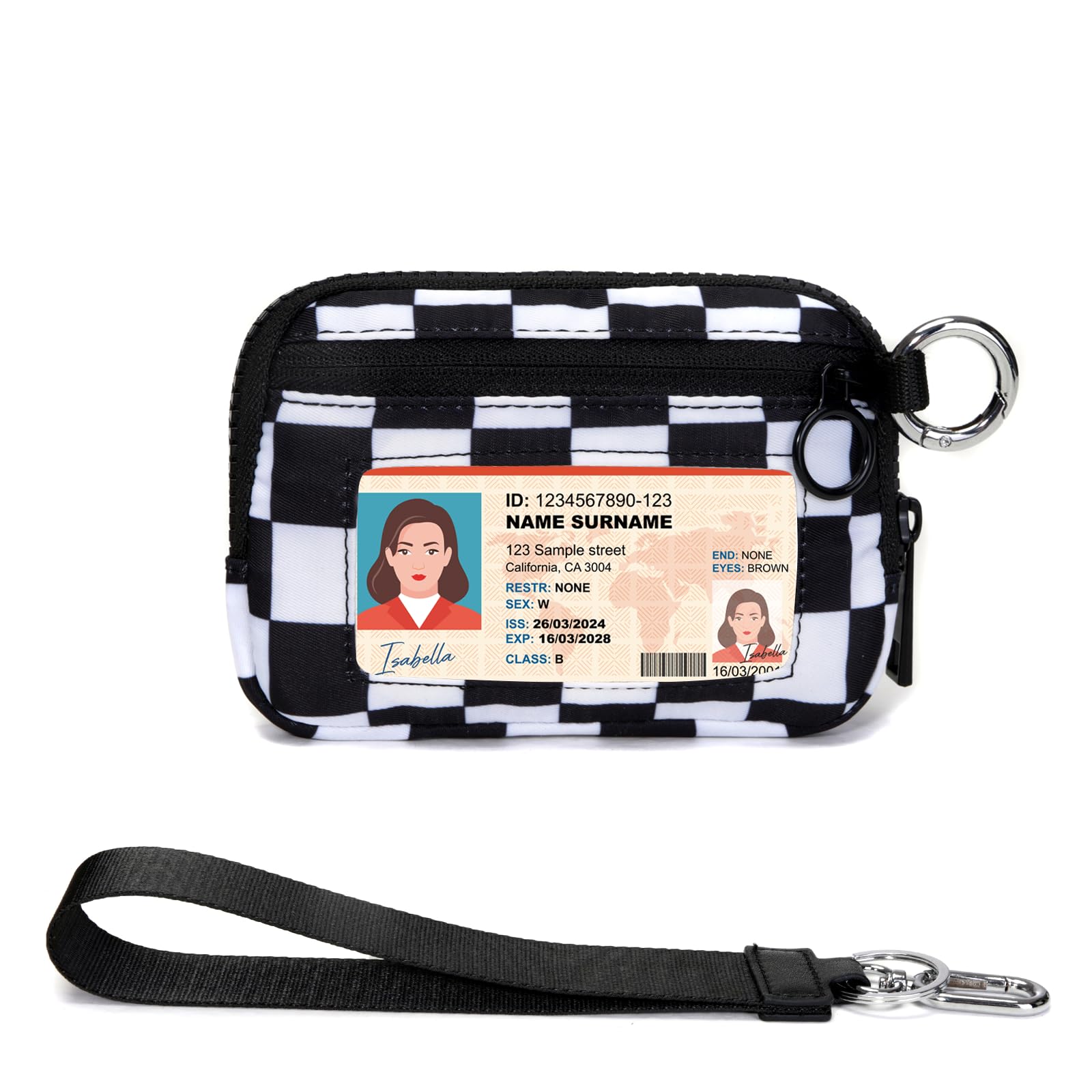 The Iris Wallet for Women Mini Zip Card Case with Clear ID Window Zipper Coin Purse Lightweight Portable Keychain Wallet, Checkerboard, Product Dimensions: 5.5 x 4.1 x 0.6 inches, Compact and-image-27