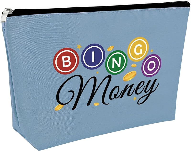 Necessaire de maquiagem Sfodiary com estampa Bingo Queen, azul