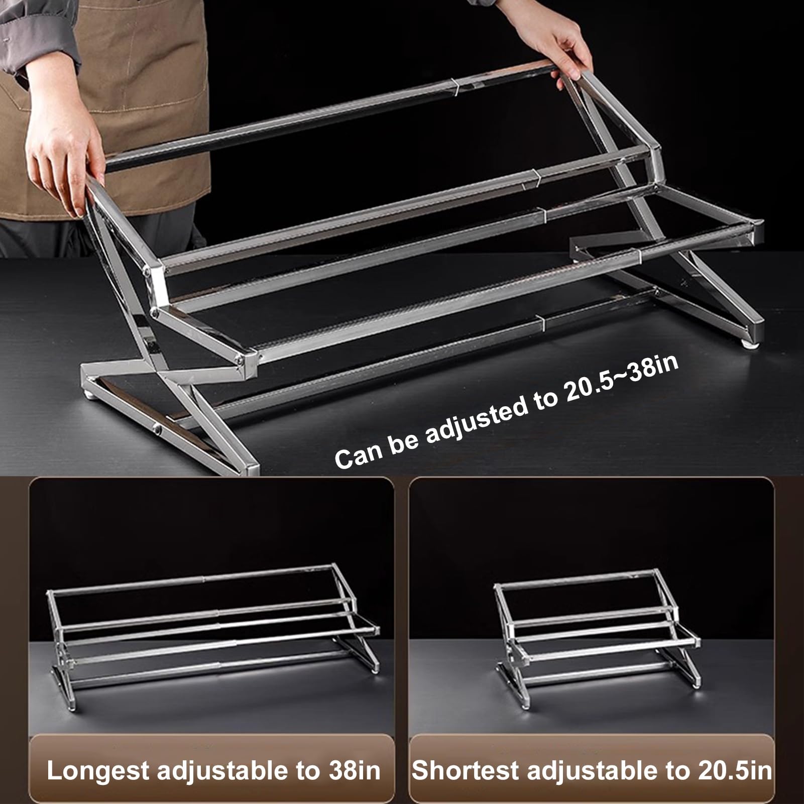 Estante expandible de acero inoxidable 304 con cucharas para ensalada de salsa, estante de especias acrílico transparente de 2 niveles, dispensador de hielo para guarnición de bar (plata/B