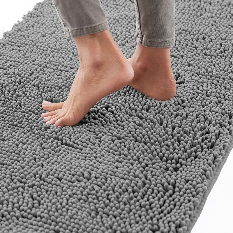 Gorilla Grip Original Luxury Chenille Bathroom Rug Mat, Extra Soft and Machine Wash Dry, Perfect Plush Carpet Mats for Tub, Shower, and Bath Room (55x140 CM, Grey)
