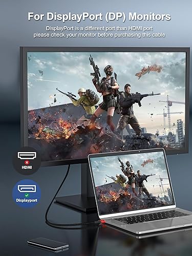Miniatura 2 de SKW Cable DisplayPort a HDMI de 4.9 pies, 4K 30Hz DP a HDMI, cable de puerto de pantalla de alta velocidad, cable de monitor UHD, cable trenzado
