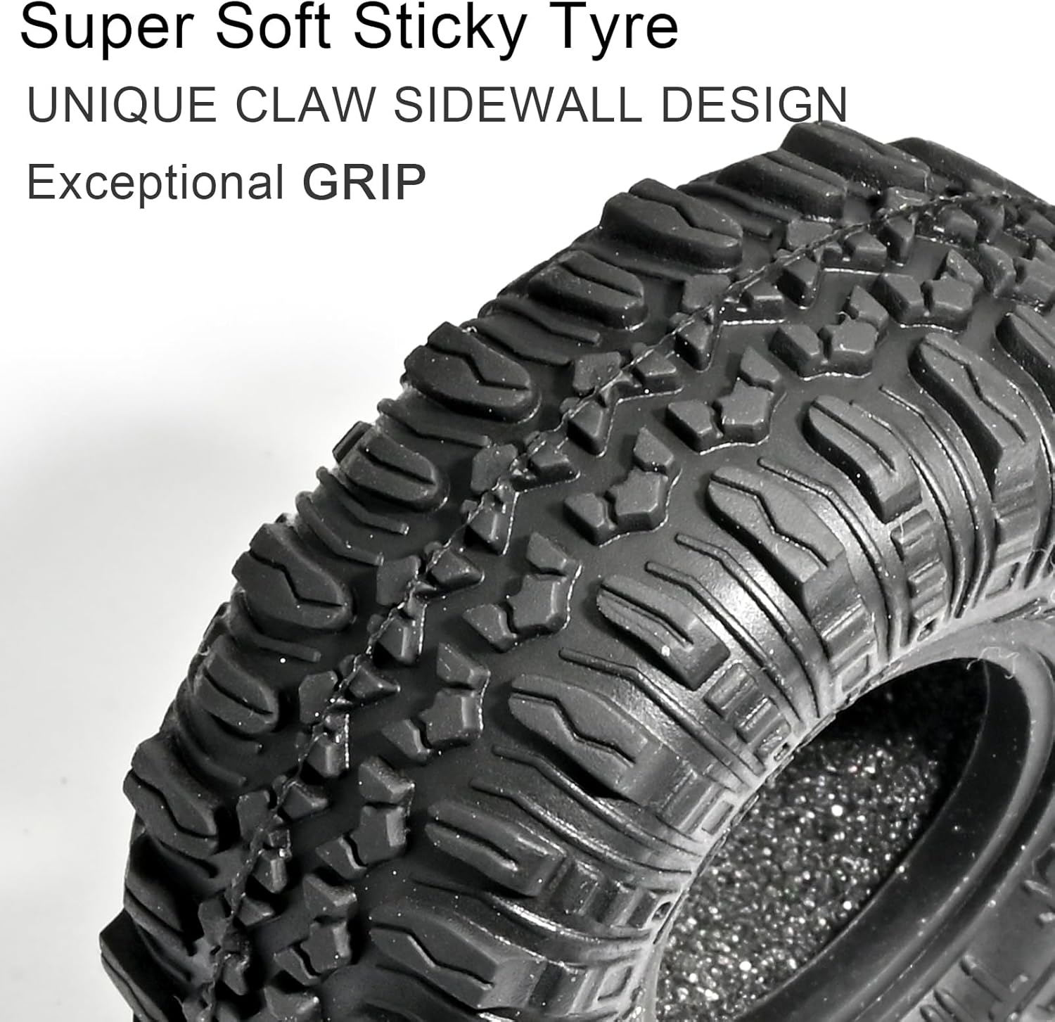 1.0 Rock Terrain Rubber Tires with Foam Inserts(57 x 24 mm) for 1/18 TRX4M, FMS FCX24 Axial SCX24 1/18 1/24 RC Crawler Car Super Soft Sticky Tyre 1.0” Crawler Tire Stone Crawling