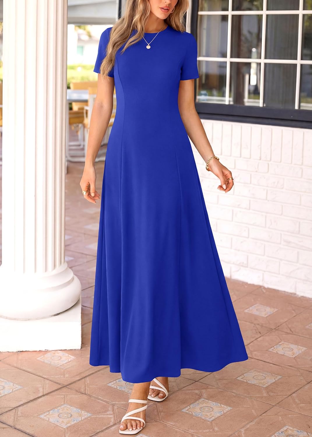 KIRUNDO Wedding Guest Dresses for Women 2026 Spring Summer Short Sleeve Pleated Long Flowy A Line Formal Maxi Dress Pockets - Image 4
