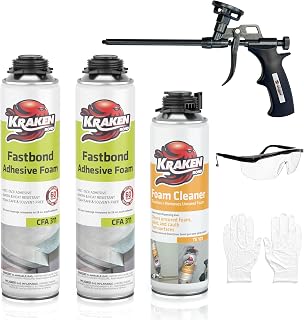 Fastbond Spray Foam Adhesive (2x24oz.) - Heavy Duty Construction Adhesive for Insulation, Wall & Facade, Concrete, Stone, Subfloor, XPS & EPS Foam Board, Gun&Cleaner Included | 2 Pack