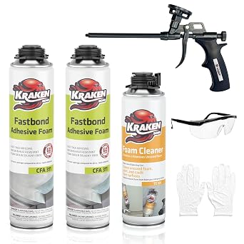 Kraken Bond Fastbond Spray Foam Adhesive 2x24oz. - Heavy Duty Construction Adhesive for Insulation, Wall & Facade, Concrete, Stone, Subfloor, XPS & EPS Foam Board, Gun&Cleaner Included | 2 Pack