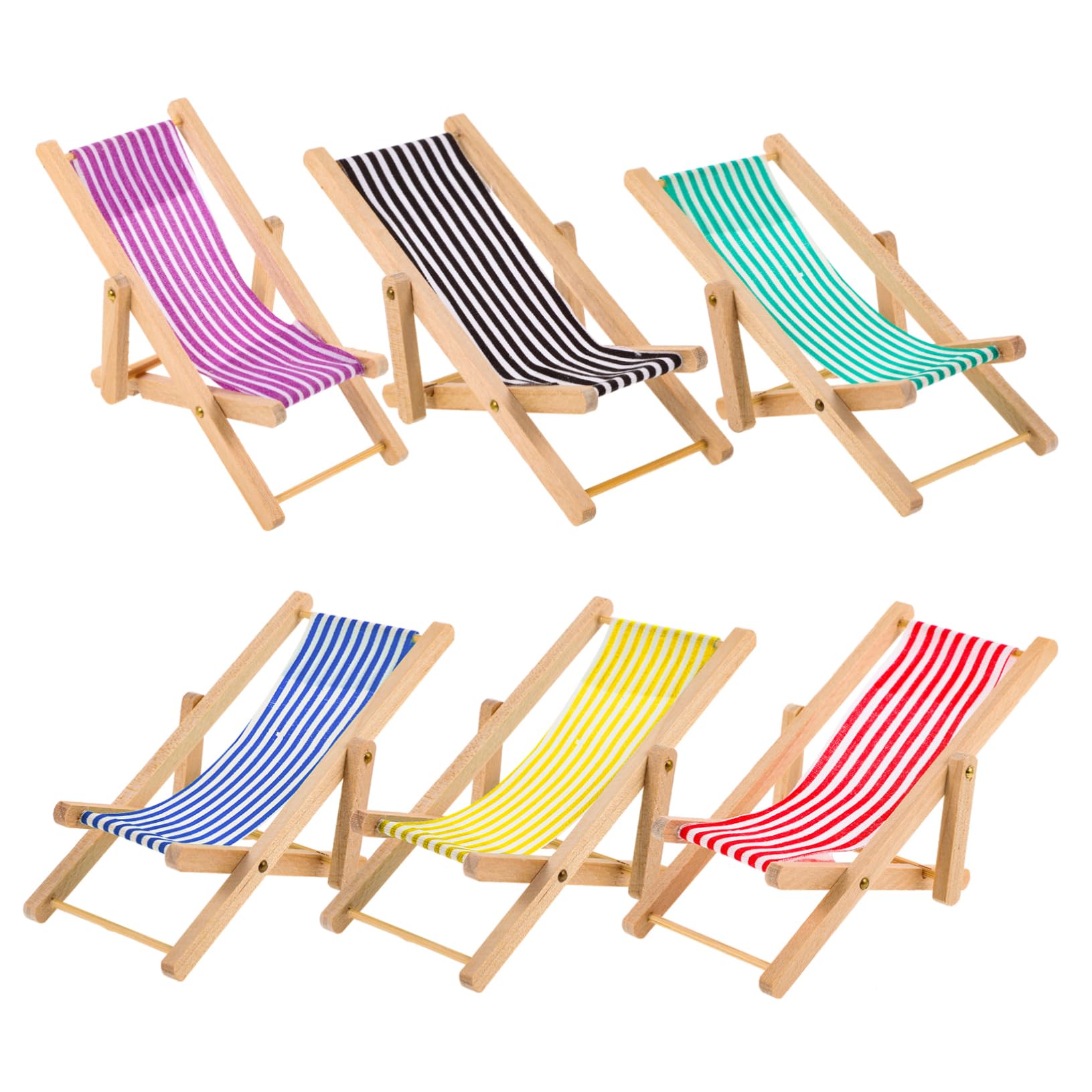6 pièces Miniature Pliante Chaise de Plage Décorative pour Maison de Poupée Micro Paysage Transat Poupée Portable