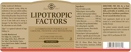 Miniatura 2 de Solgar  Factores lipotrópicos fórmula vegetariana tabletas E1581 Embalaje estándar 1