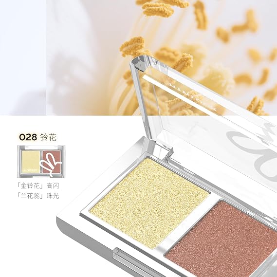 HYNTOOR Two-Tone Eyeshadow Palette, Shimmering Yellow and Vinca Blue, Spring/Summer Floral Pattern, Daily Color Blocking, Long-Lasting Matte Satin Finish (028, 3g)