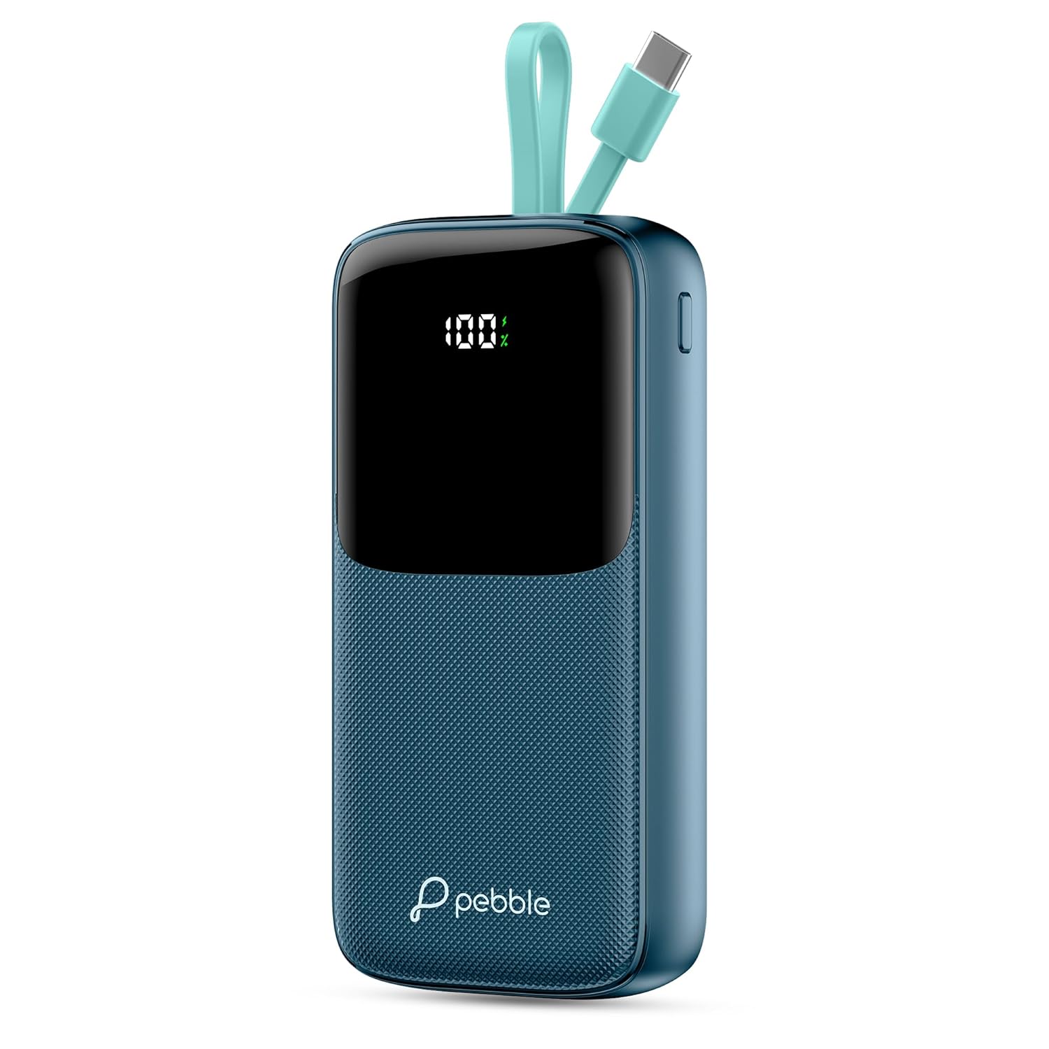 Pebble Rapid Electra20 22.5W Ultra Fast Charging Power Bank | 20000mAh | QC & PD | Inbuilt Cable | Digital Display | Type-C & USB-A Ports | Multi-Device Charging | Advanced Protection (Blue)