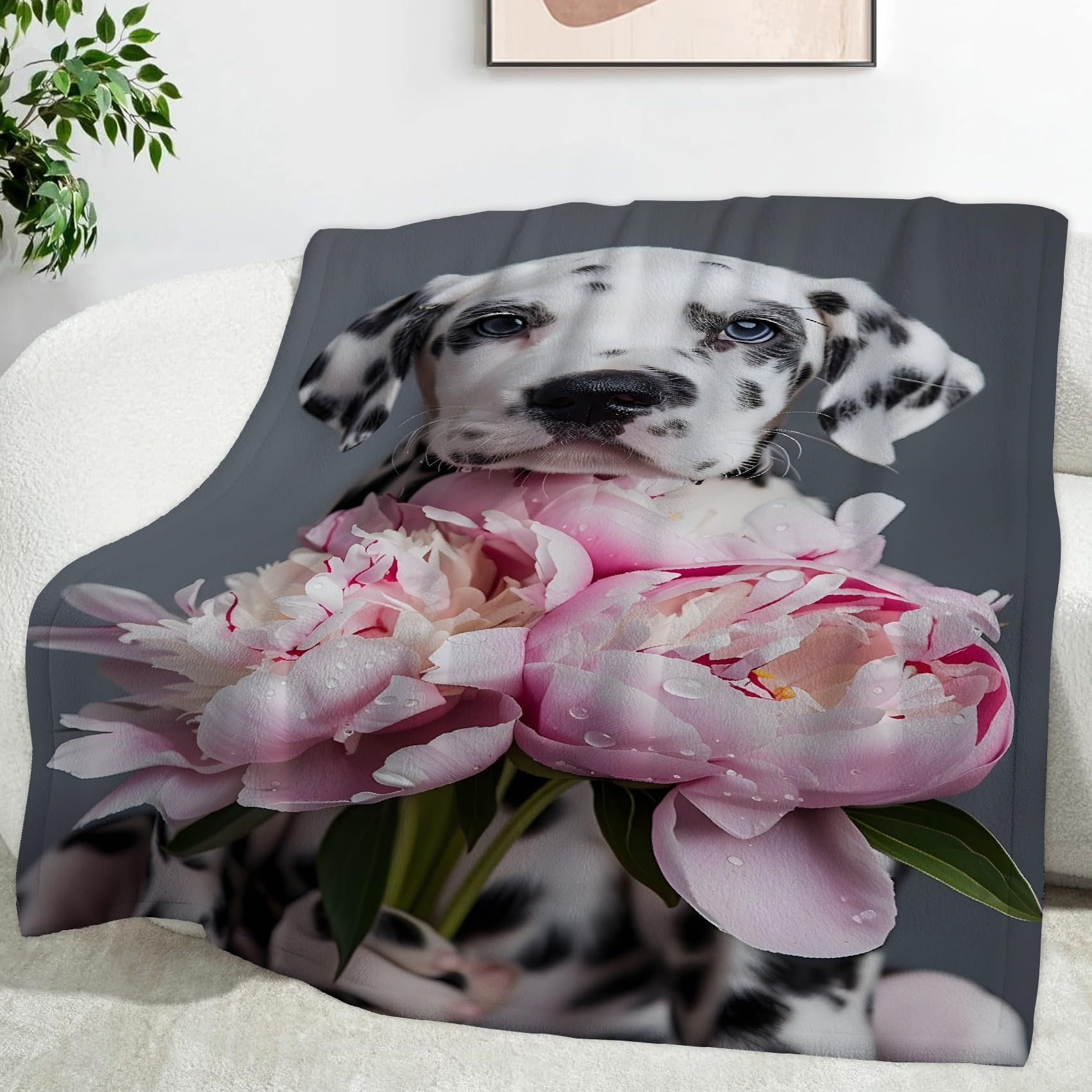 Koc piwonii Dalmatyńczyk koc na łóżko pojedyncze ciepłe miękkie, puszyste koce na sofę flanelowe 180 x 200 cm na wszystkie pory roku