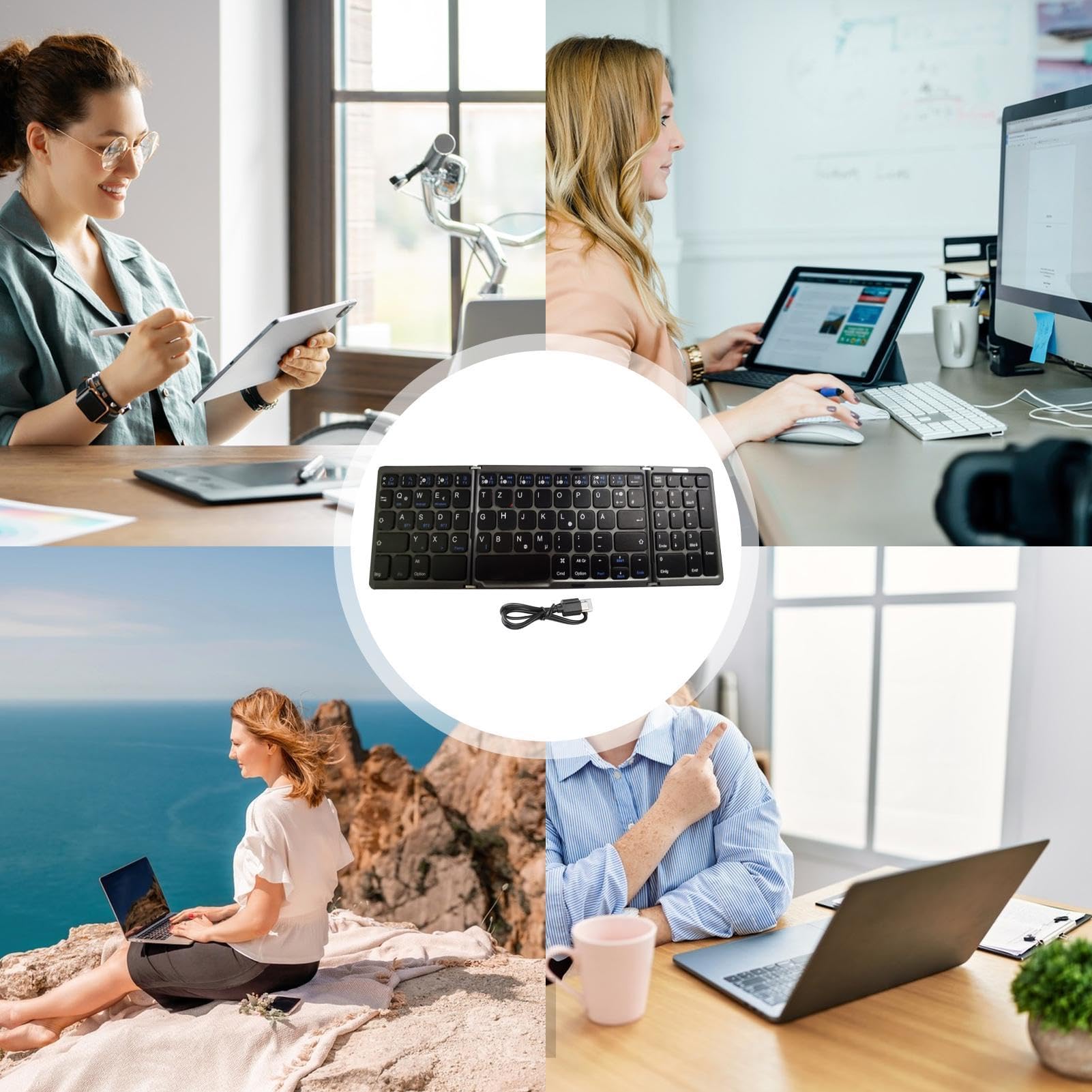 Tastiera wireless Tri-Fold, tastiera pieghevole - Tastiera portatile | wireless Tri-folding | Tastiera wireless multisistema e multilingue per laptop e smartphone