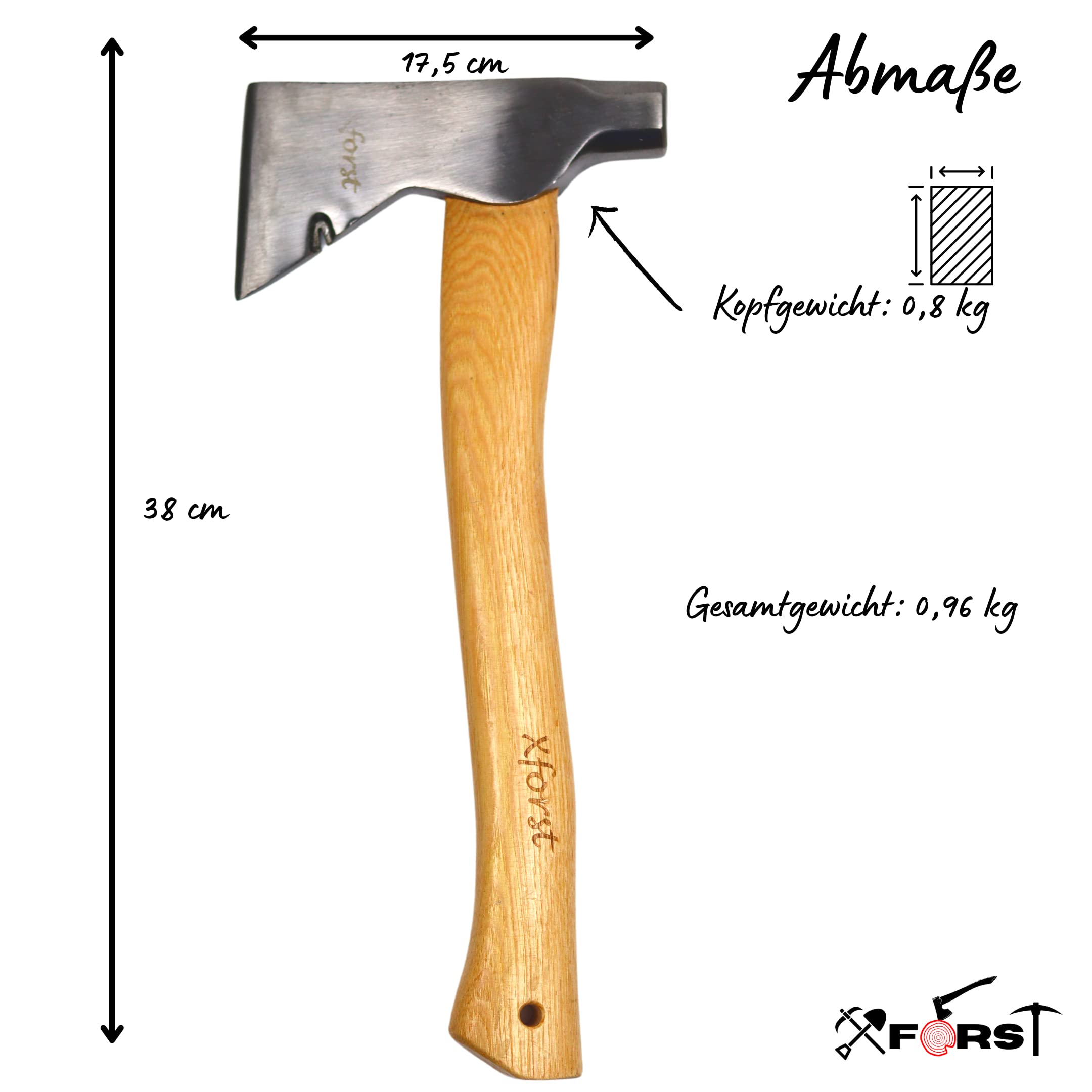 Ascia Vikinga Xforst X-AG3 - 50 Cm, Acciaio Al Carbonio, Manico In Hickory, 1.15 Kg, Per Campeggio E Legna