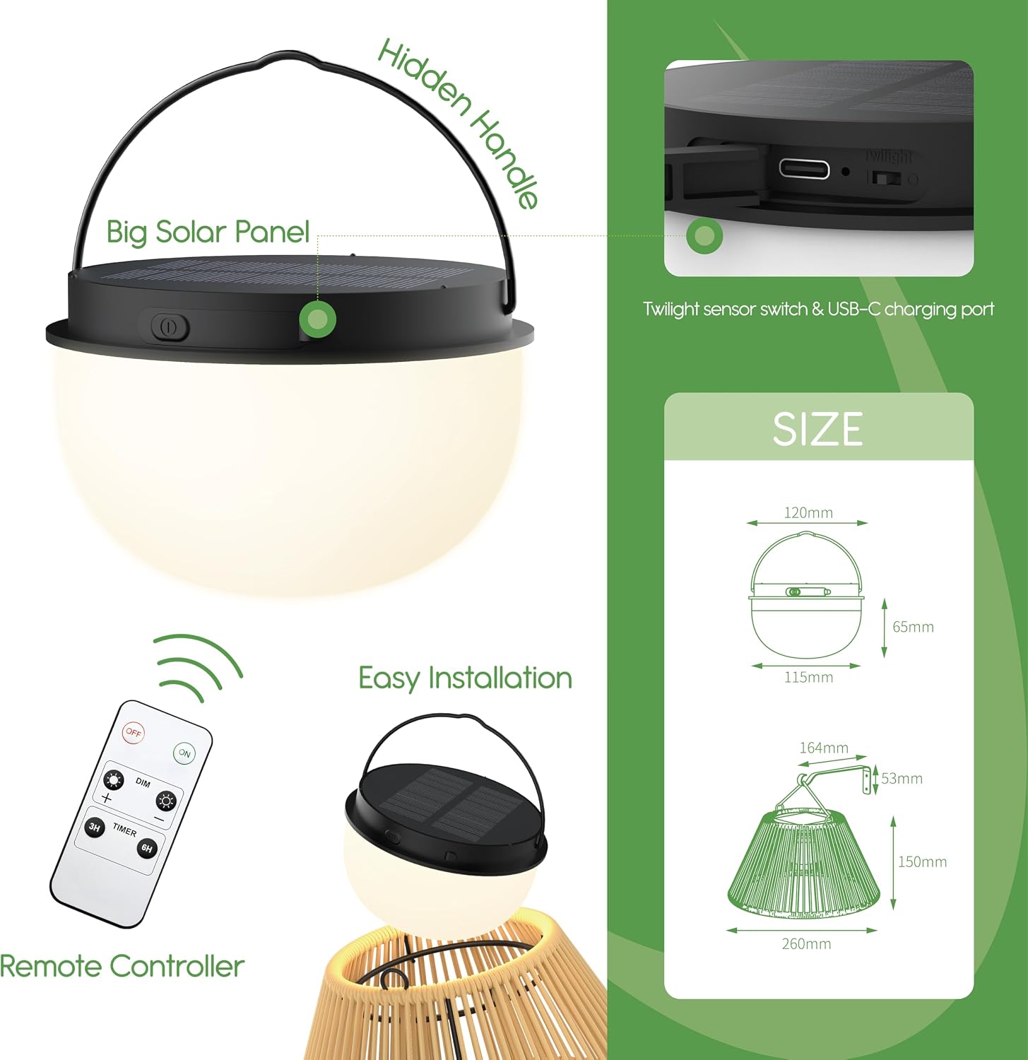 Rattan Series Solar Wall Lamps - Remote Control Included - Dimmable & Timer Modes - Rechargeable Battery Lasts Up to 45 Hours - 2700K - IP44 Weather Resistant - 2pk