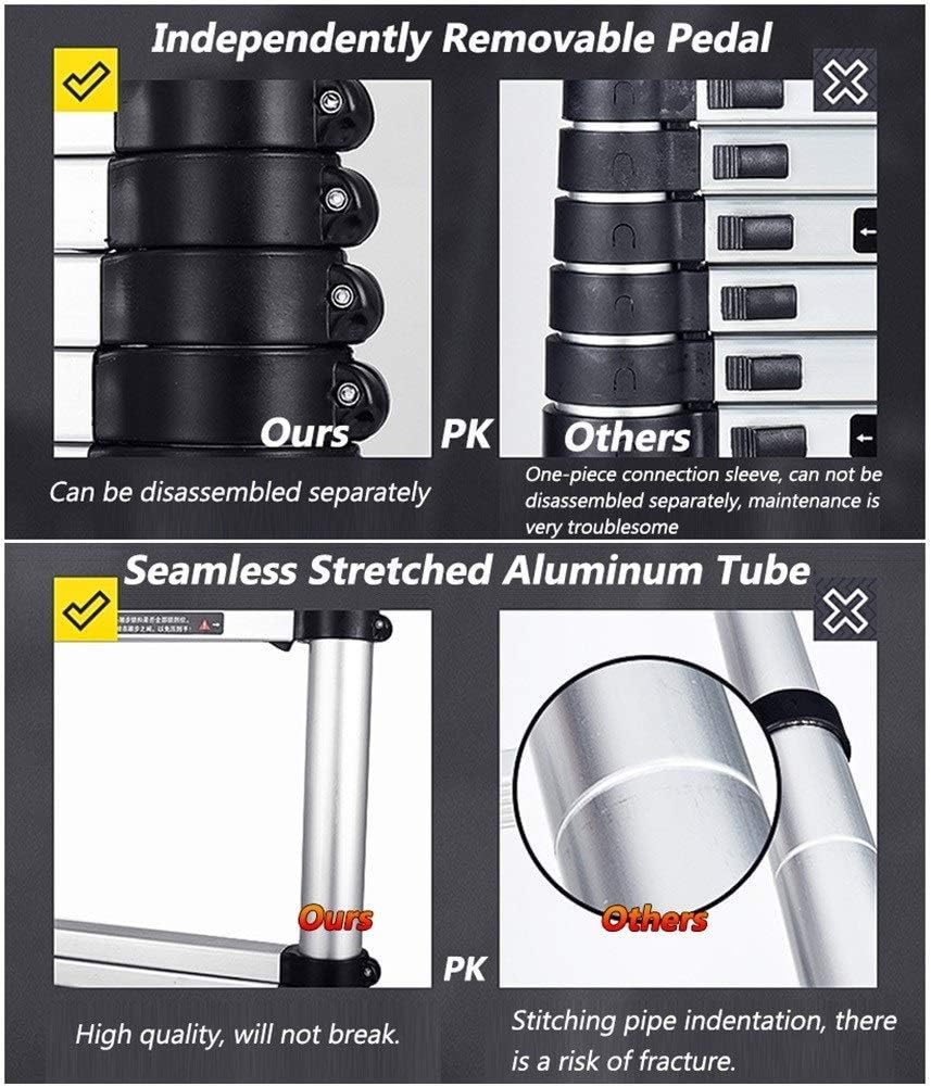 Telescoping Ladder,with Removable Hooks,Aluminum Telescopic Extension Ladders with One Button Retraction, Multi Purpose Attic,Ladde (3.2m/10.5ft)