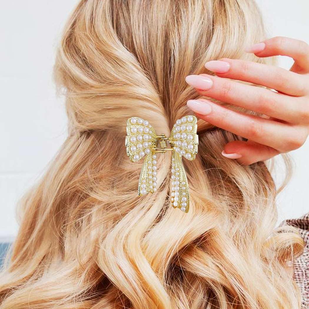Amazon.com : CAKURE Bow Claw Clips Small Pearl Hair Clips  display picture 1