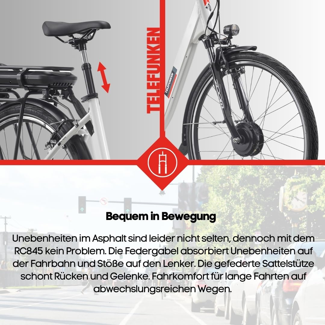 TELEFUNKEN E-Bike 28 Zoll Fahrrad für Damen & Herren | Pedelec Citybike mit 7-Gang Nabenschaltung | Elektrofahrrad 250 W Frontmotor | 468 Wh Li-Ion Akku | EBike Multitalent RC845