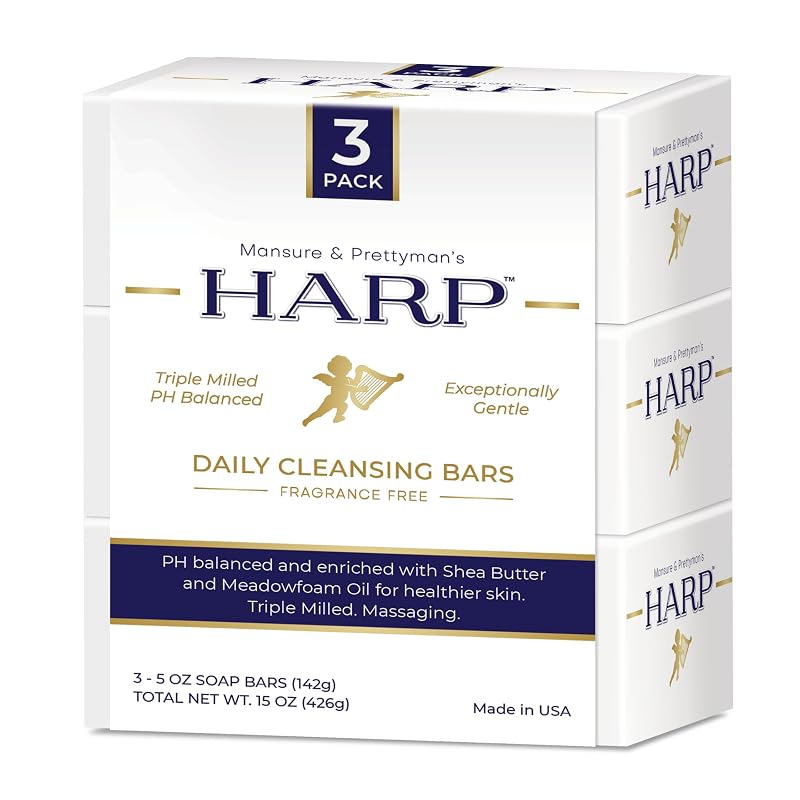 HARP Barra de sabonete corporal sem fragrância com manteiga de karité e óleo de borragem, pH 5,0–6,0, Pacote com 3 unidades