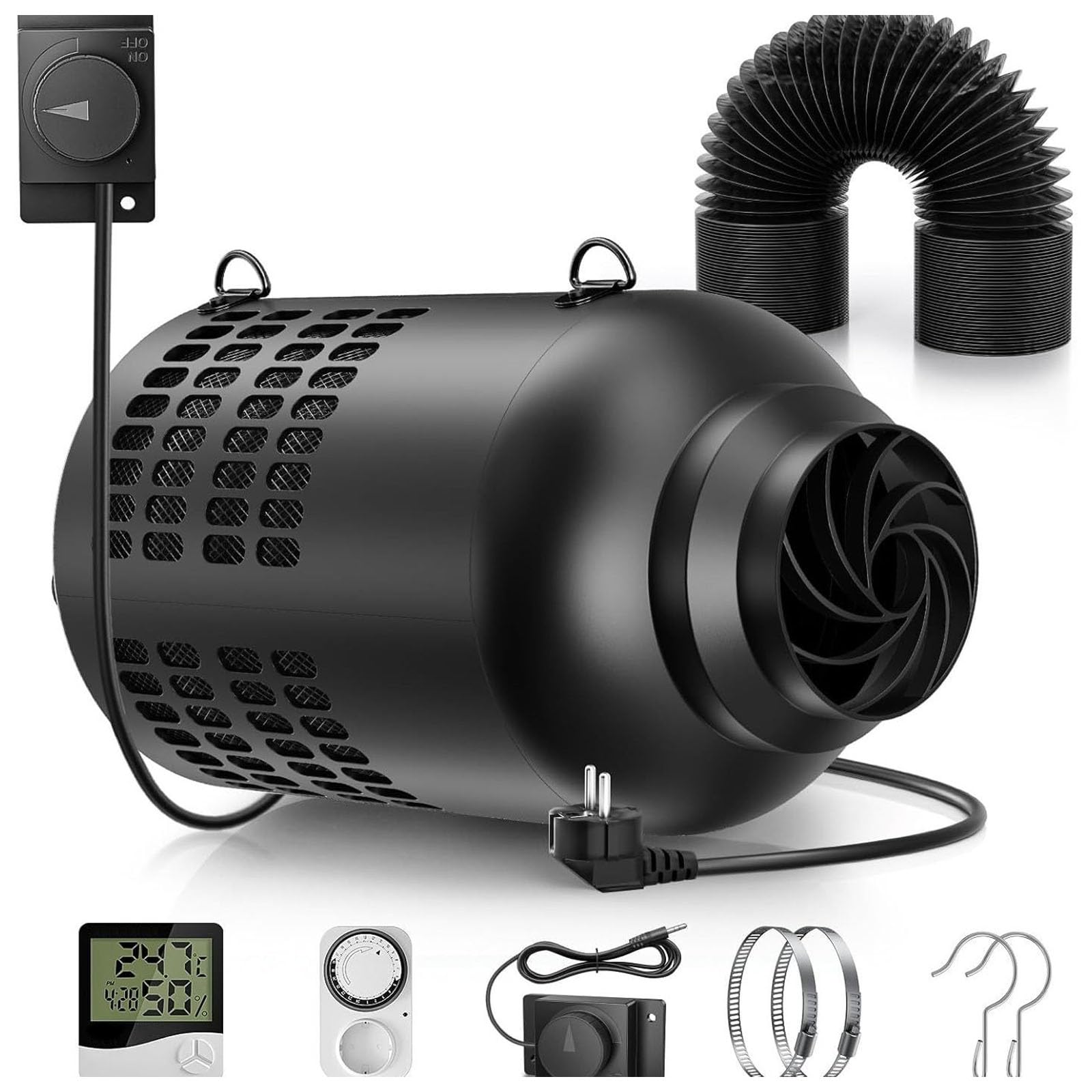 Ventilador Axial en Línea de 4 Pulgadas con Filtro de Aire y Controlador Digital de Temperatura y Humedad, Ventilador de Ventilación de 3300 Rpm 24W de 10 Velocidades Para Tienda de Cultivo, Plantació