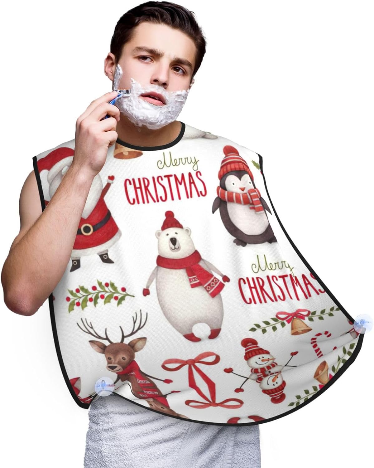 Christmas Santa Claus Print Beard Bib Apron, Shaving Apron For Dad, Men'S Hair Catcher For Shaving Best Gifts For Dad
