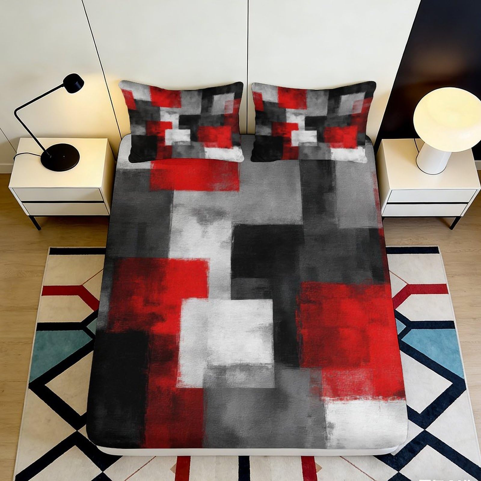 Tjiqhvmrn Style-8 3D Printed Modern Abstract Fitted Sheet Microfiber Deep Pocket Non-Slip Modern Abstract Mattress Fitted Cover Full Wrap Bedroom 90X200x25cm