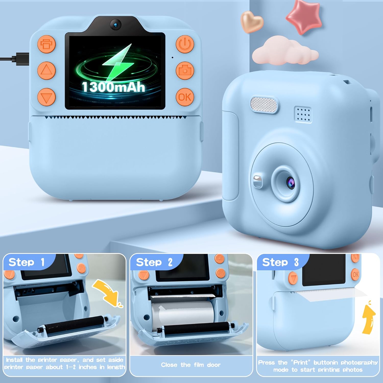Kids Camera Instant Print Coxlame, Portable Digital Camera 64GB SD Card, Kid Toy for Ages 3-12 Girl Xmas Gift for 3 4 5 6 7 8 9 10 Year Old (Blue) 8 71fIbmrAYGL. AC SL1500