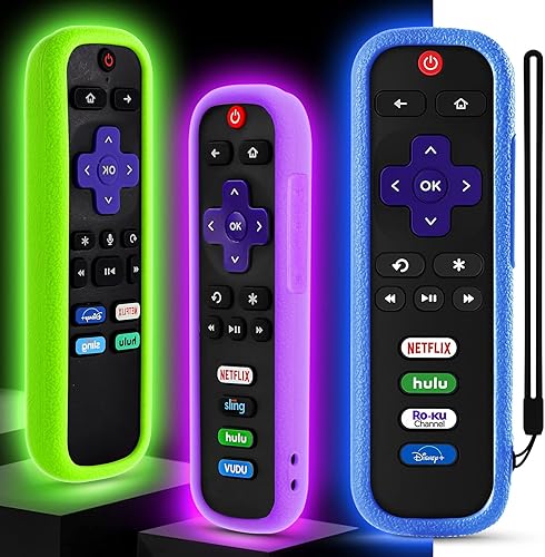 Wevove Roku - Paquete de 3 fundas para control remoto de Roku TV, funda protectora universal que brilla en la oscuridad (blanco brillante, amarillo
