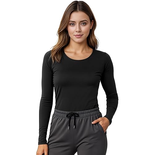 NY Threads Womens Under Scrub Slim Fit Long Sleeve T-Shirt Underscrub Comfort Tee