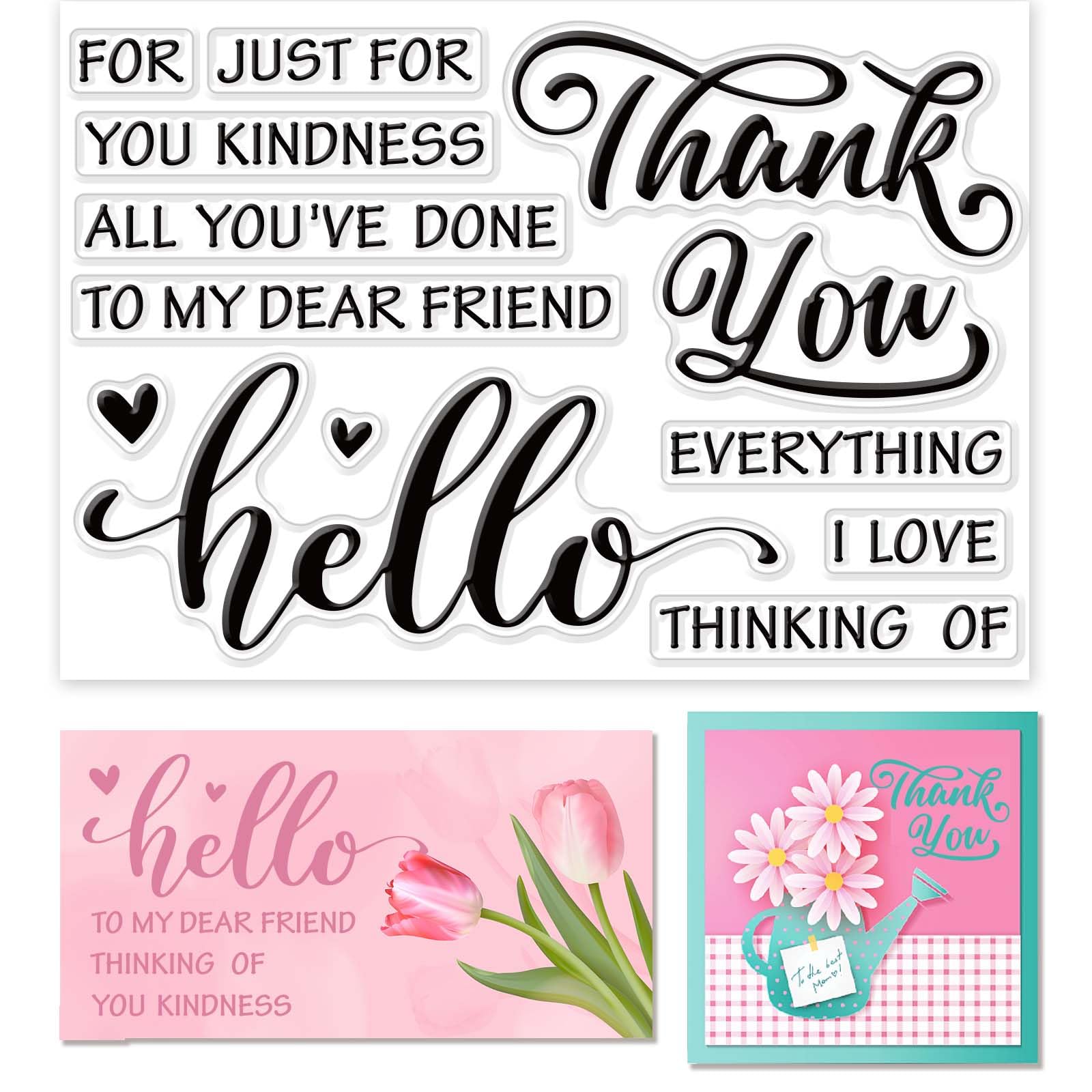 CRASPIRE Hello Thank You Silicone Clear Stamps for Card Making Friends Greeting Words DIY Scrapbooking Journaling Photo Album Sentiments Transparent Rubber Seals Holiday Decoration 6.3 x 4.3inch