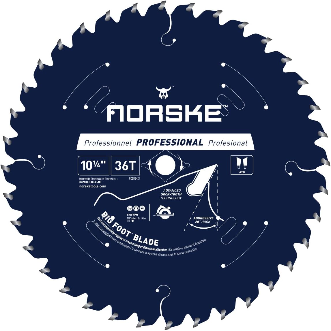 Norske Tools NCSBS421 10-1/4 inch 36Tooth Beam Saw Blade with 5/8 inch and Diamond Knockout Bore