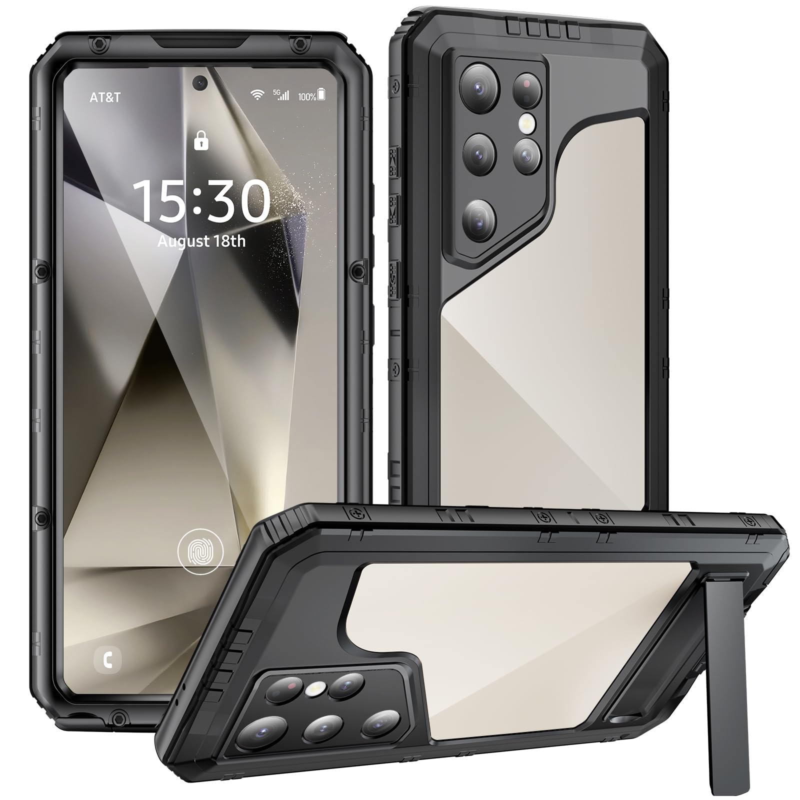 Mitywah Waterproof Case for Samsung Galaxy S24 Ultra, Heavy Duty Metal Kickstand Case, Full Body Shockproof Phone Case with Built-in Screen Protector