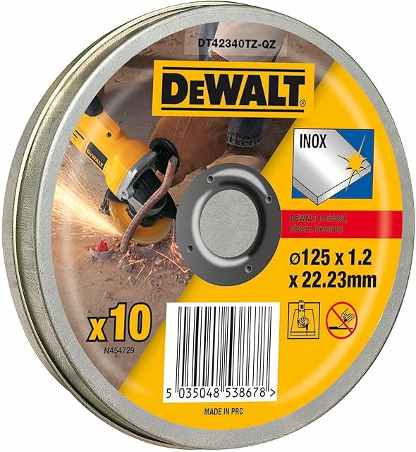 DeWalt DT42340TZ Stainless Steel Flat Cutting Disc, 125 mm x 1.2 mm (Pack of 10)