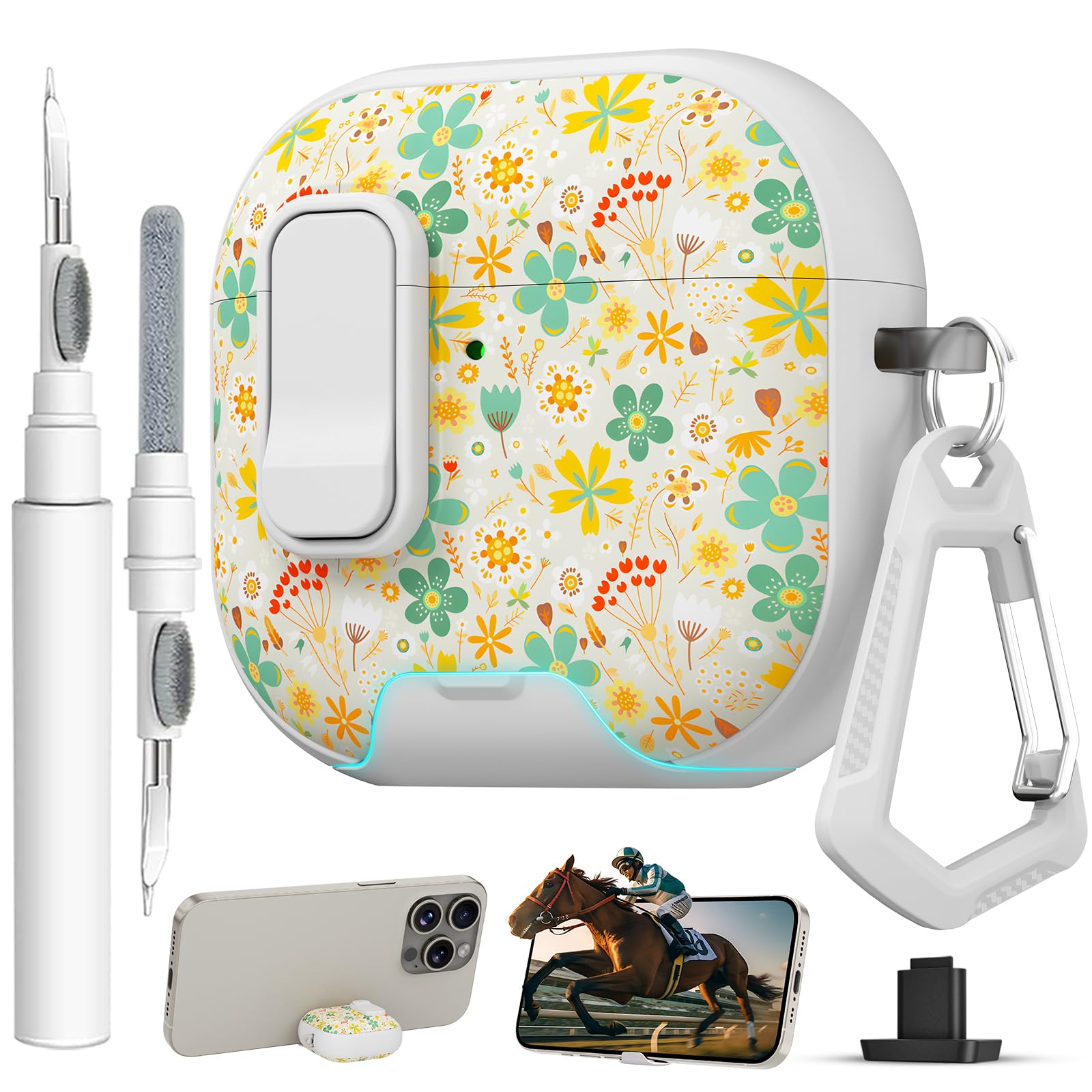 for AirPods 4 Case with Safty Lock &amp; Phone Stand,Cute Floral Pattern Style