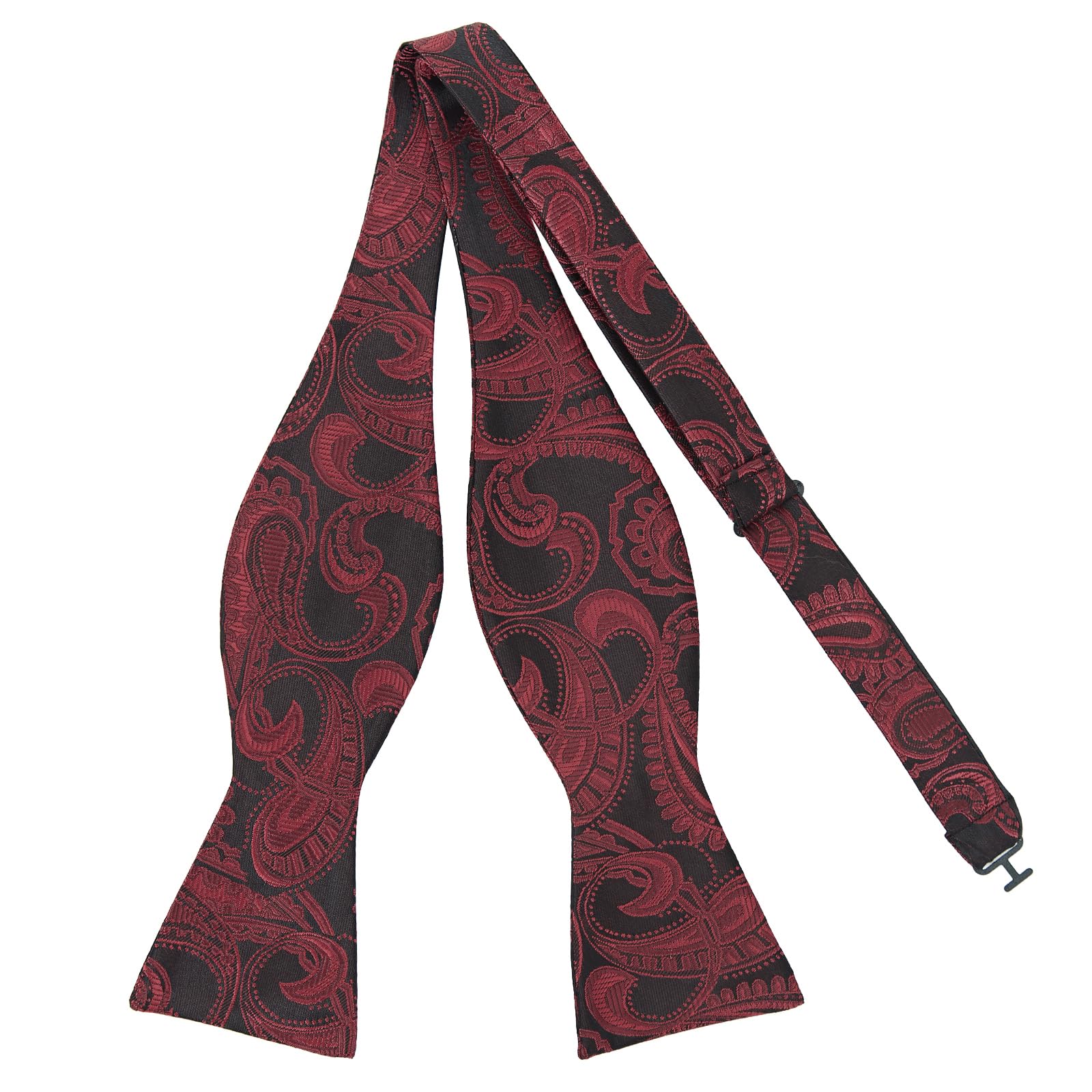 PenSee Mens Self Bow Tie Polka Dots Woven Silk Bow Ties, 134-black & Red Paisley, Medium