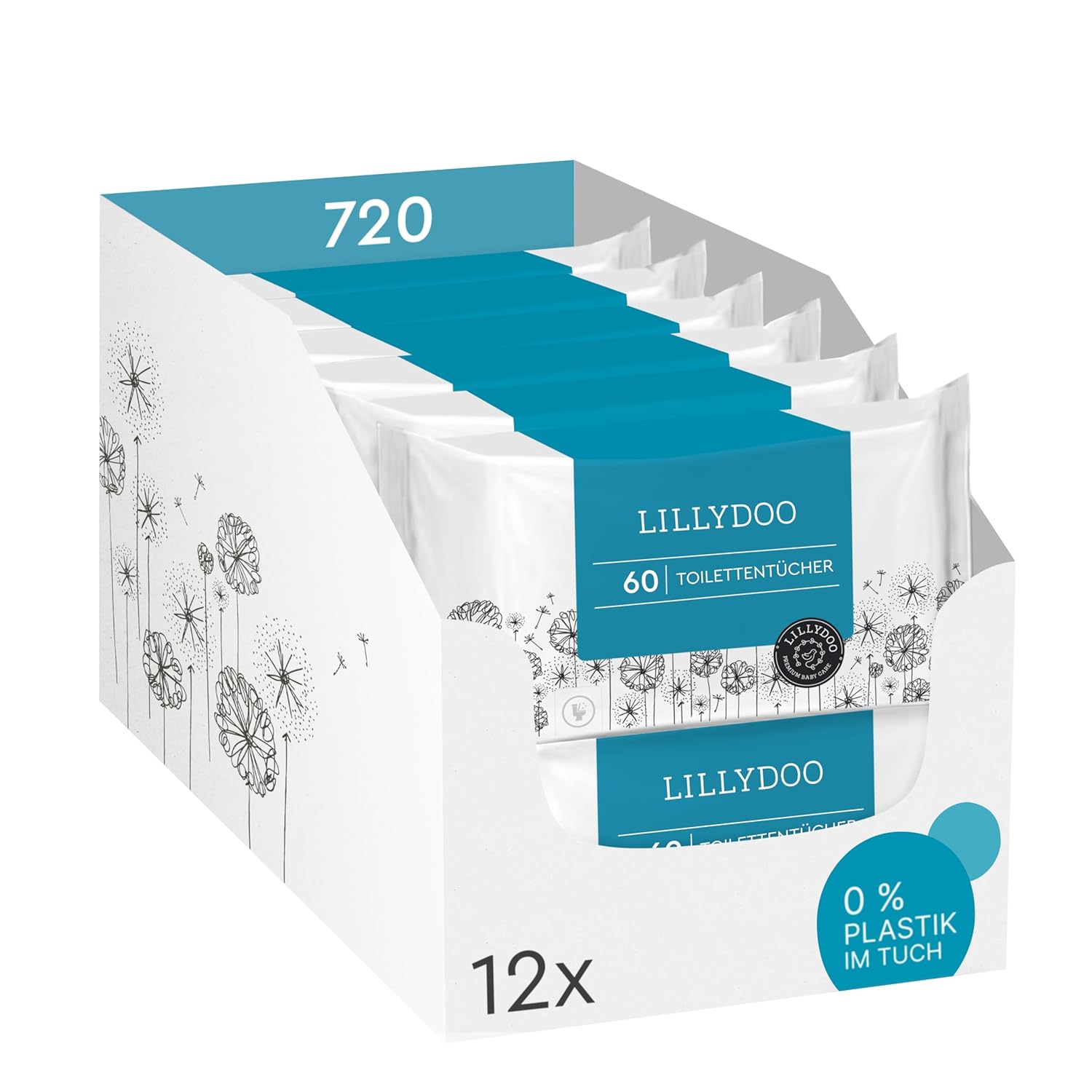 LILLYDOO Wet Toilet Tissues 720 Pack (12 x 60) 100% Plastic-Free Flushable Cloth, Perfume Free LILLYDOO Wet Toilet Tissues 720 Pack (12 x 60) 100% Plastic-Free Flushable Cloth, Perfume Free