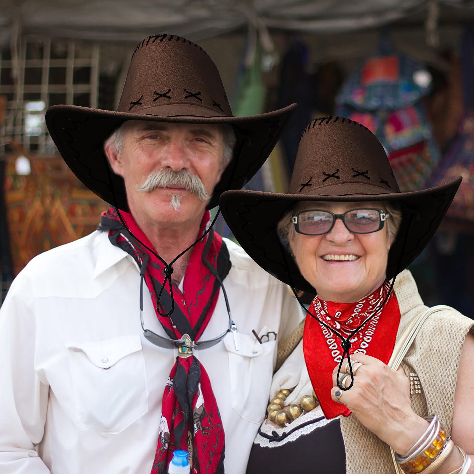 MSYU 24 cappelli da cowboy per donne e uomini, unisex, cappello da cowboy occidentale con bandana, in feltro con bordo largo, cappello da cowboy occidentale, classico, cappello panama, per esterni