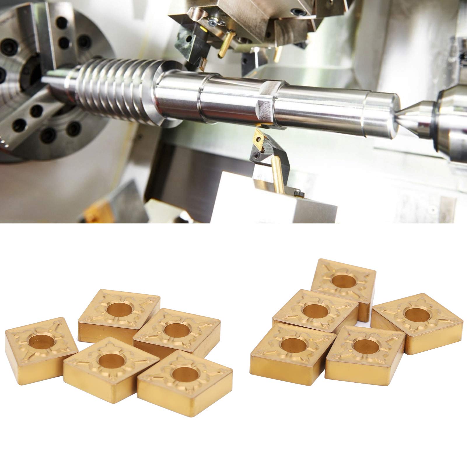 Fafeicy 10 Pièces Plaquette de tournage de tour CNC, lame en carbure monobloc indexable, pour traitement de l'acier et des matériaux en alliage résistant à chaleur, CNMG120408-TM LF9018