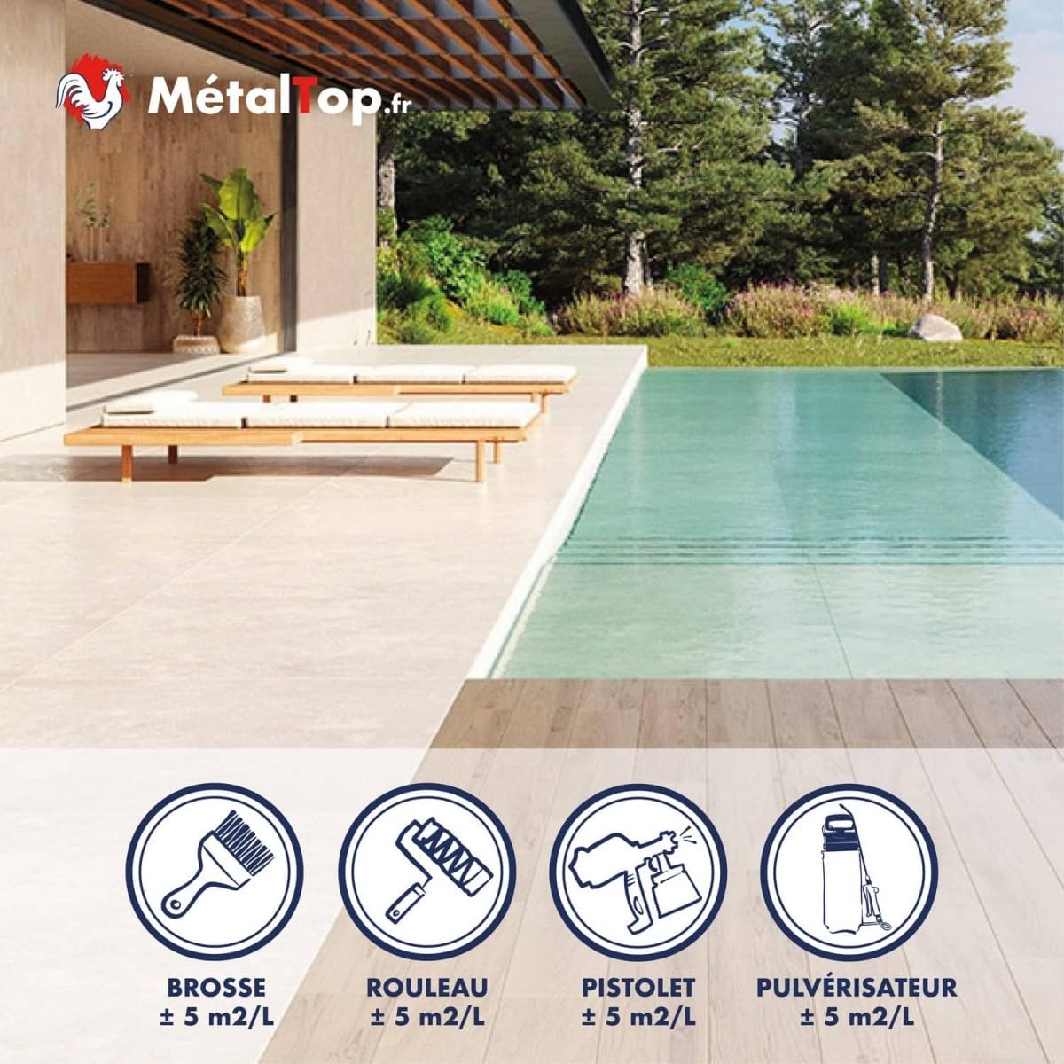 Métaltop - Hydrofuge Terrasse - 5 L - Protection anti-humidité pour dalles, carrelage poreux et béton extérieur