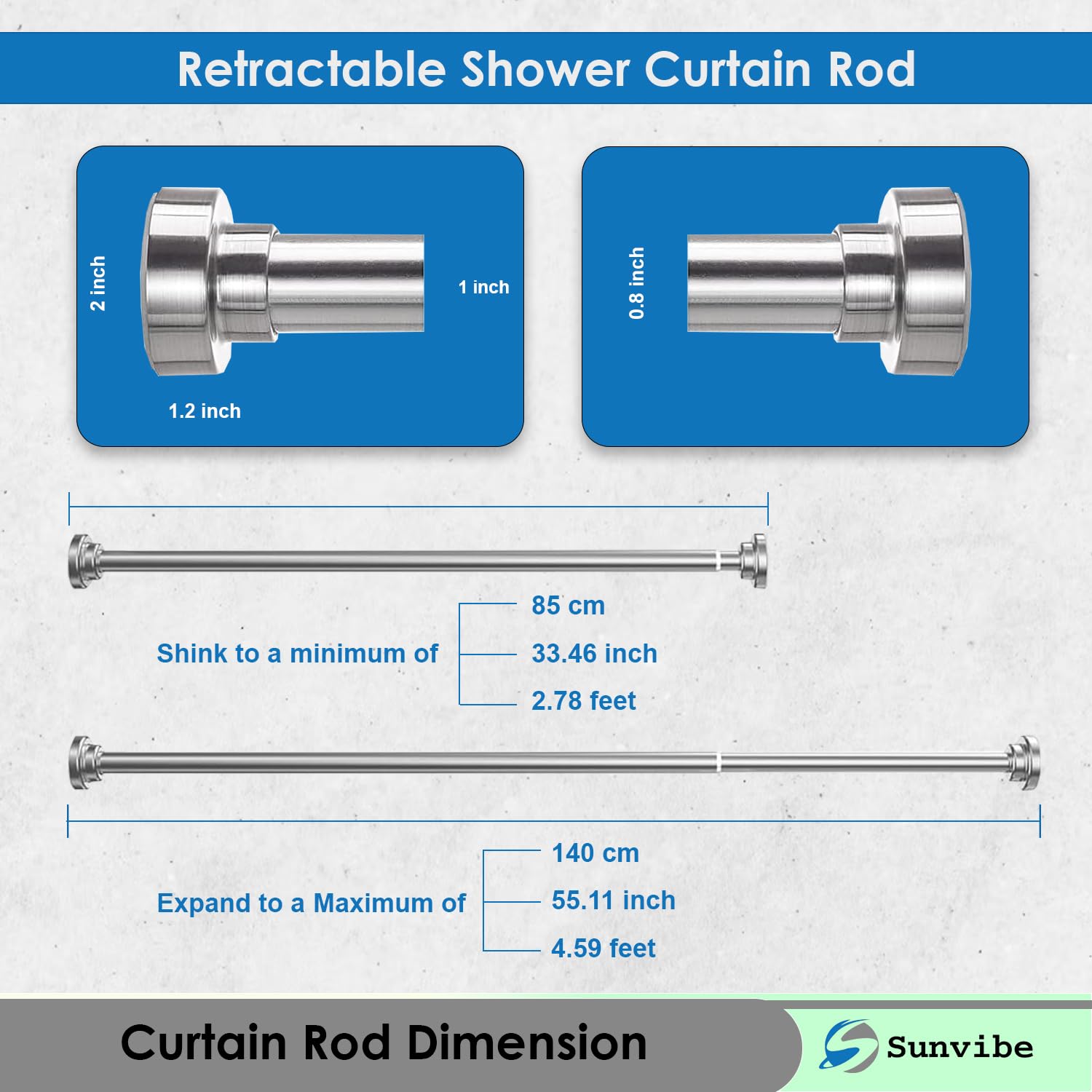 Extendable Shower Curtain Rod - No Drill, Stainless Steel -2 Extendable Shower Curtain Rod - No Drill, Stainless Steel -2