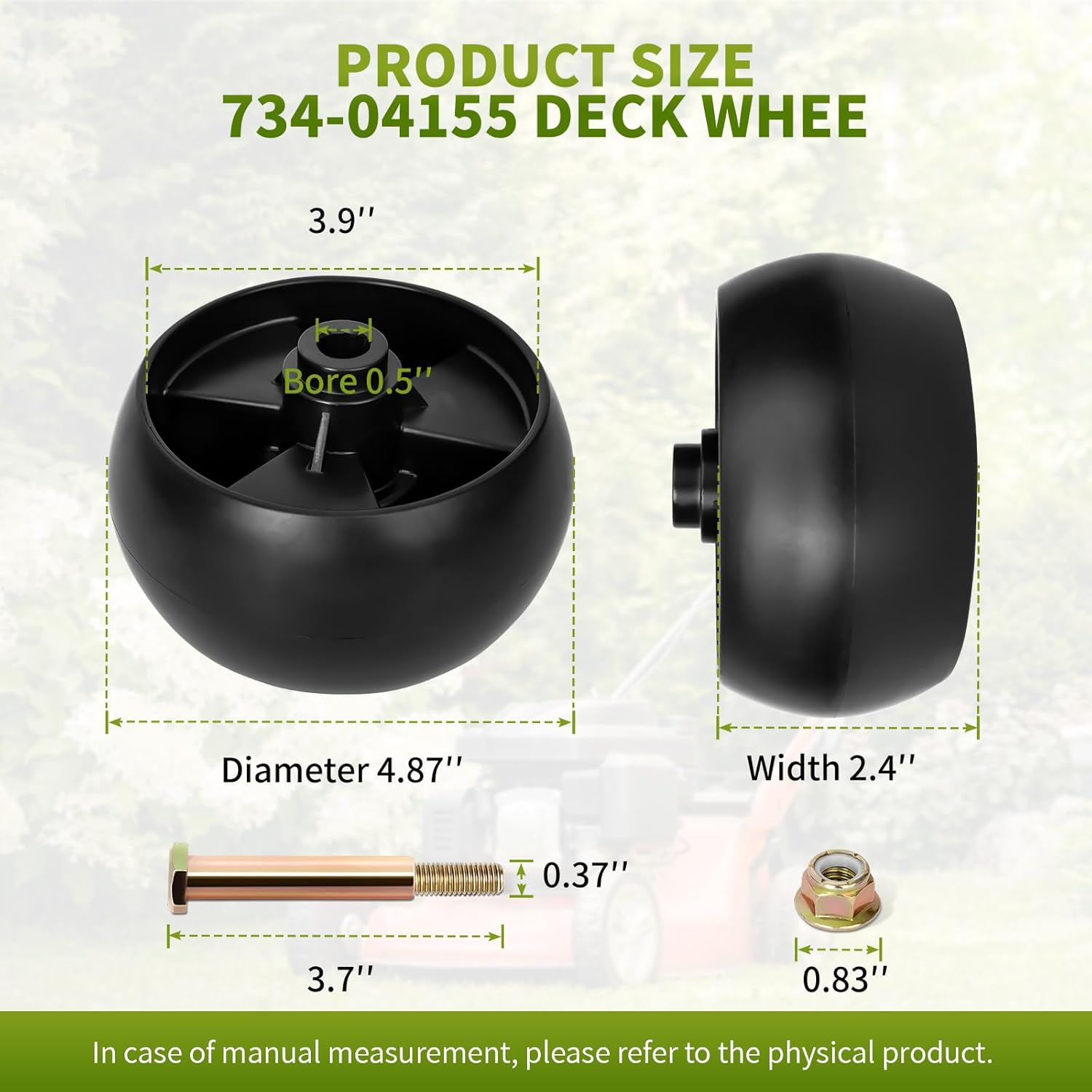 734-0973 and 734-04155 Wheels Compatible with Cub Cad et Riding Mower, Deck Roller Wheels Compatible with Cub Cad et LTX1040 LT1042 Craftsman T240 Lawn Tractor MTD 46" 50" Deck Mower, 4 Pack