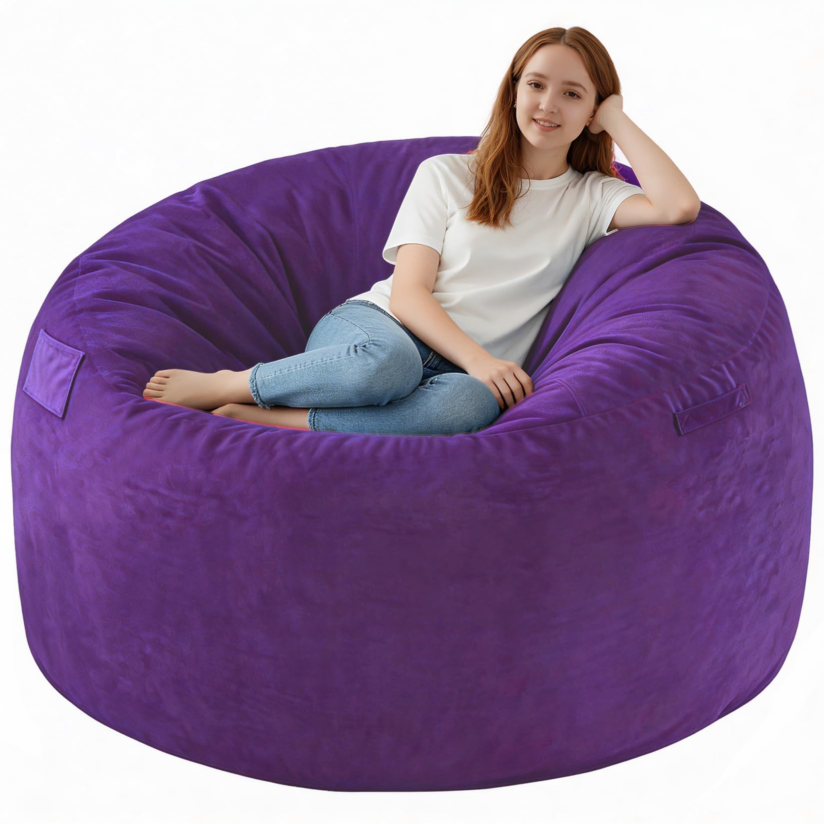 SIMFLAG 5FT Bean Bag Chair, Large Bean Bag Chairs with Memory Foam Filled, Fluffy Beanbag Sofa with Dutch Velvet Cover, Round BeanBag Chairs for
