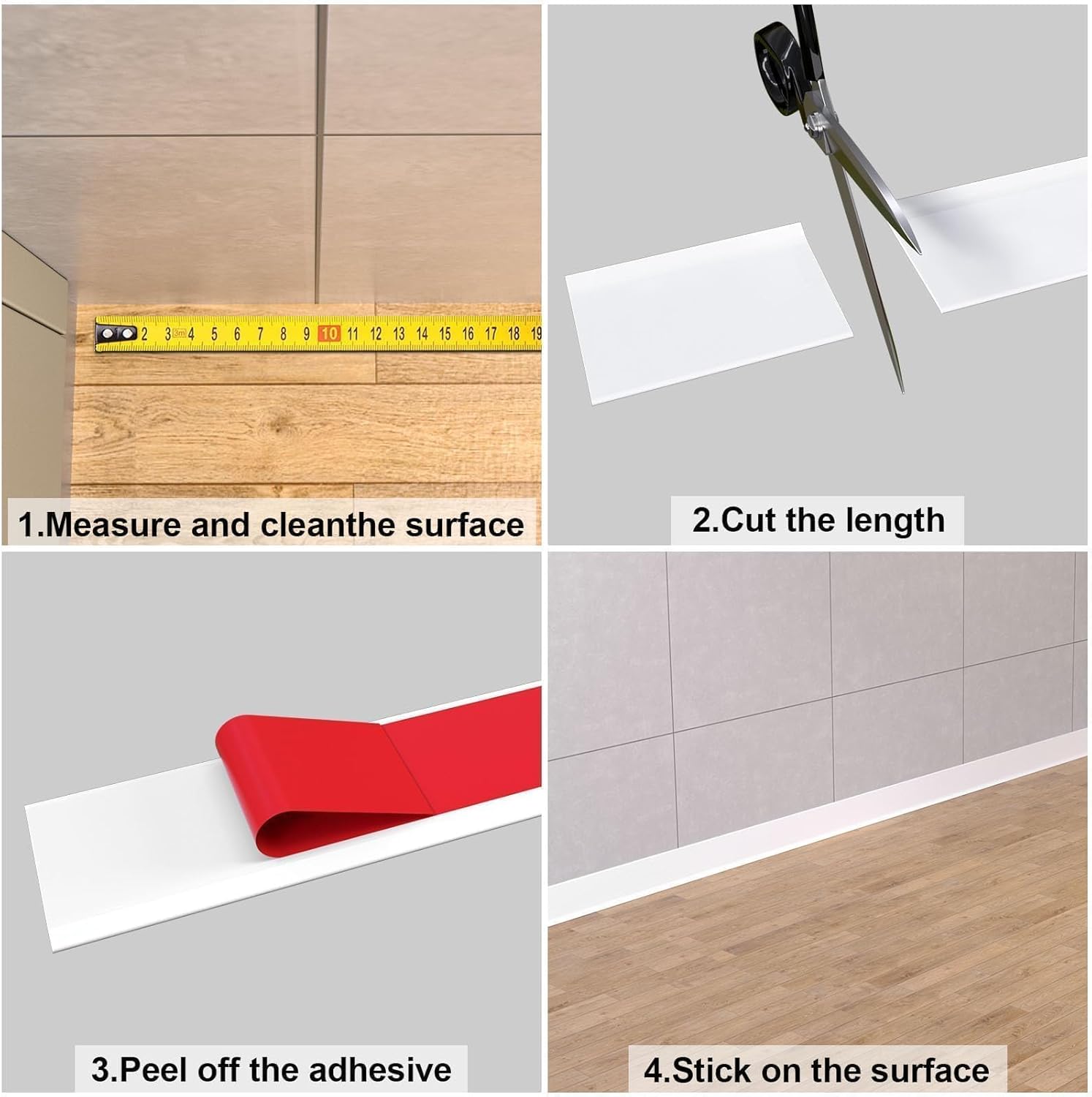 Peel and Stick Molding Baseboard Trim, 4 Inch Flexible Baseboard Molding Trim, Self-Adhesive Vinyl Wall Base Molding Trim(40Ft, White)