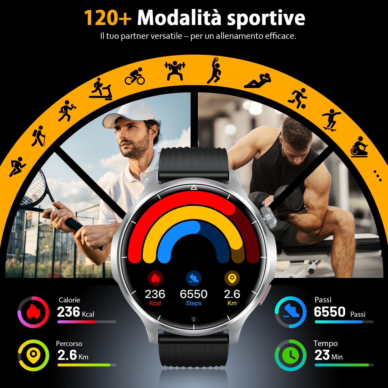 SLOKSFil Smartwatch Uomo con Chiamate Bluetooth, 1.52" HD Orologio Intelligente Fitness, con 1000 mAh 24/7 Cardiofrequenzimetro SpO2 Sonno 110+ Sport Impermeabile IP68, per Android iOS (Acciaio Nero)