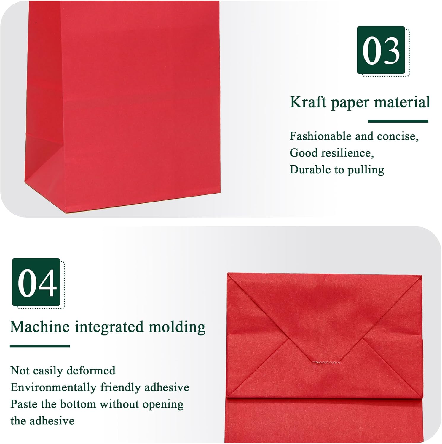 IN-JOOYAA 30 Pcs Small Size Kraft Paper Bags Gift Christmas Party Favor Bags with Handle(5 x 3.1 x 8.2 in, Red) - Image 4