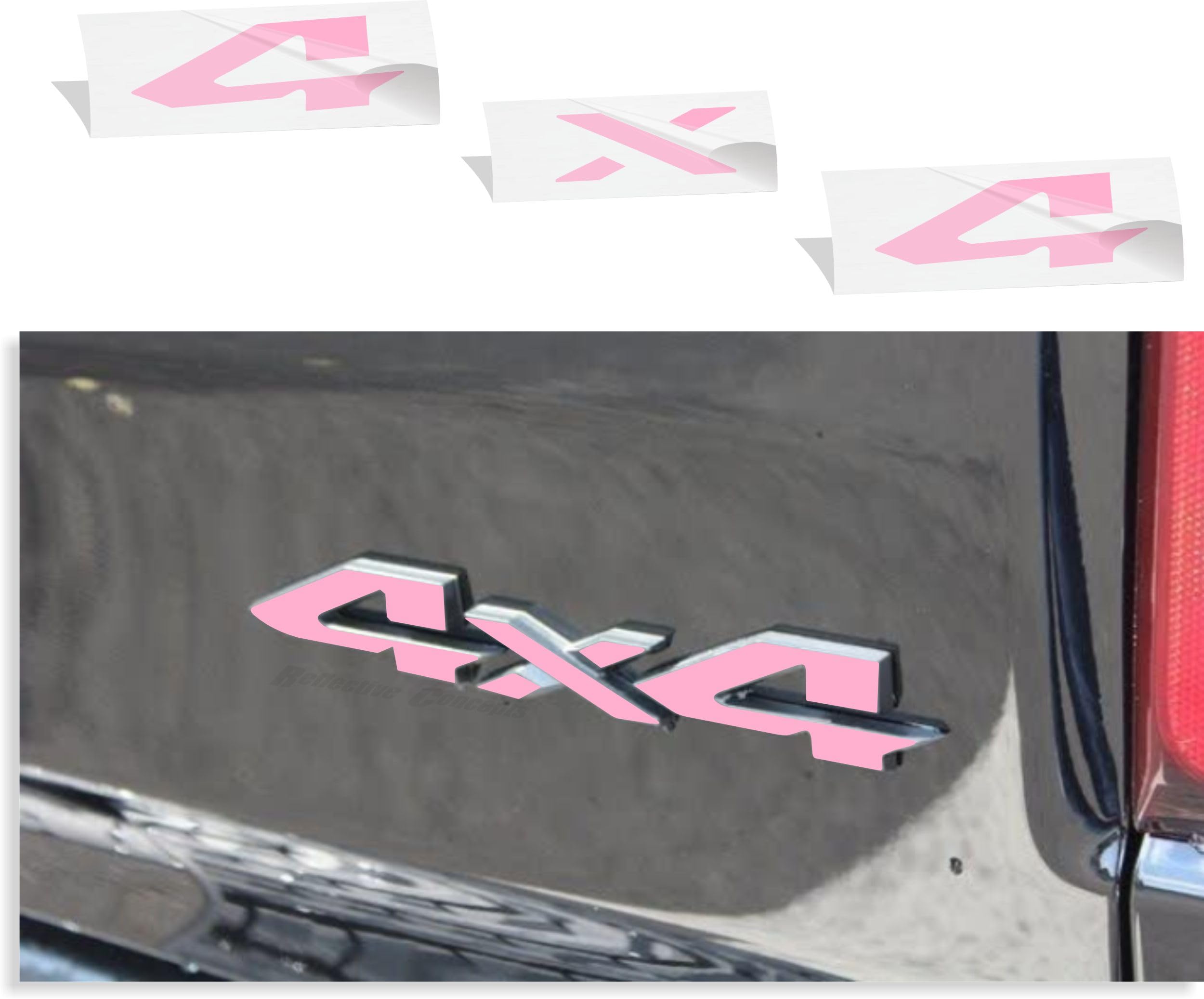 Reflective Concepts 4x4 Emblem Overlay Decal Sticker -Fits: 2019-2025 Ram, NOT for Classic - (Color: Pink)