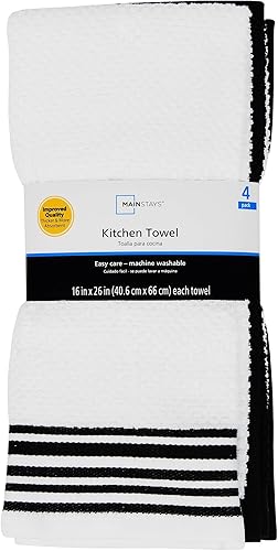 Mainstay Juego de 4 toallas de cocina (negro, blanco)