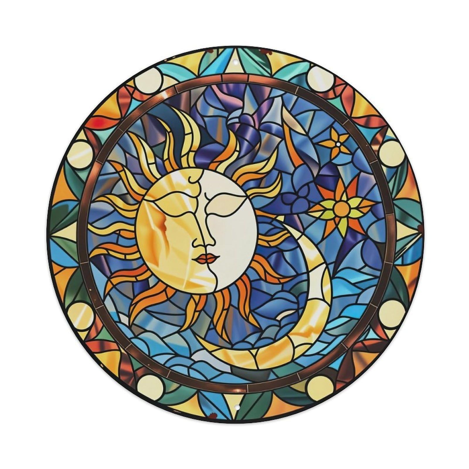 Sun And Moon Stained Glass Pattern Metal Tin Sign