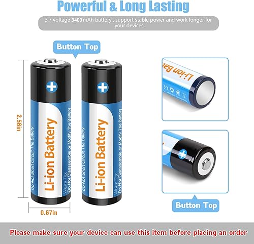 Miniatura 3 de Paquete de 4 baterías de litio recargables 18650, 3.7 V de iones de litio de 2500 mAh con botón superior para faros, linterna, cámara, ventilador