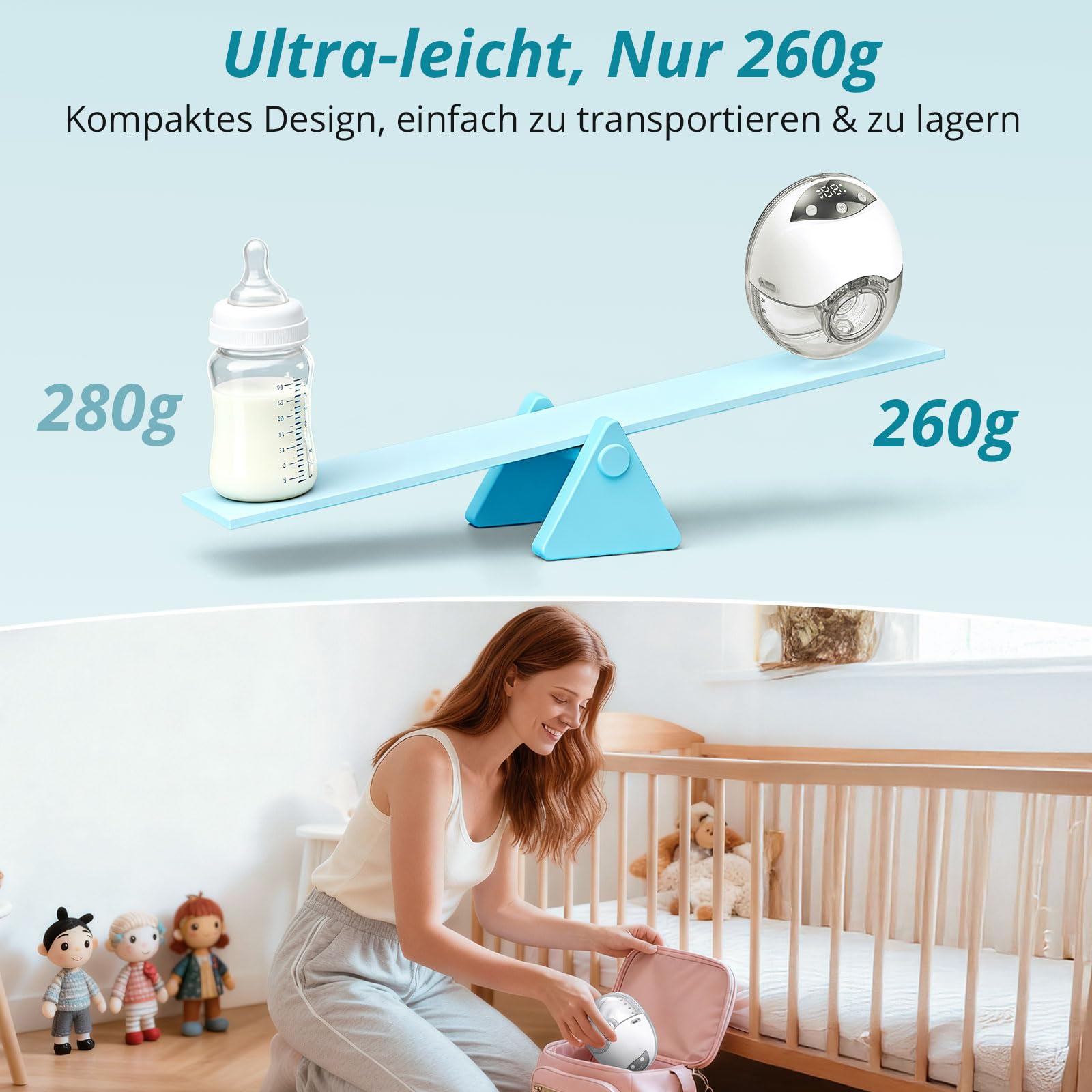 Doppelmilchpumpe Elektrische Freihändig Leise Abpumpen | 4 Modi & 12 Saugstufen, 210ml Breast Pump mit USB-Aufladung 19mm/21mm/24mm Flansch für Büro Reisen (Weiß)